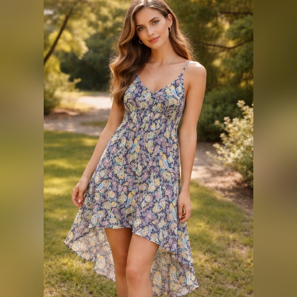Y2K Mudd Floral Paisley Hi-Lo Dress Open Back Medium Cottagecore Fairycore Flowy